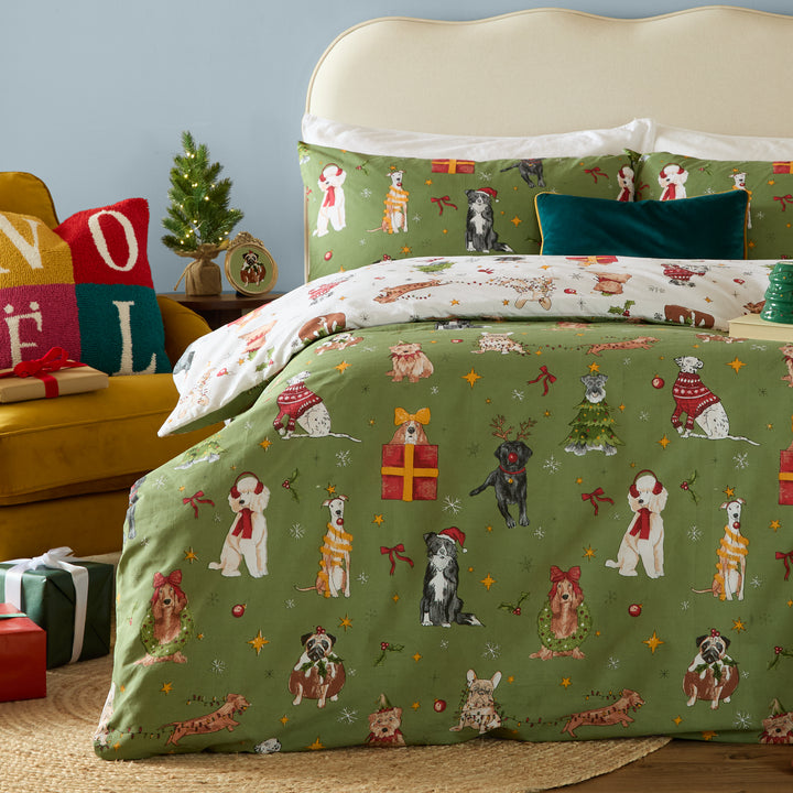 Christmas Pawty Single Duvet Set Green - image 4