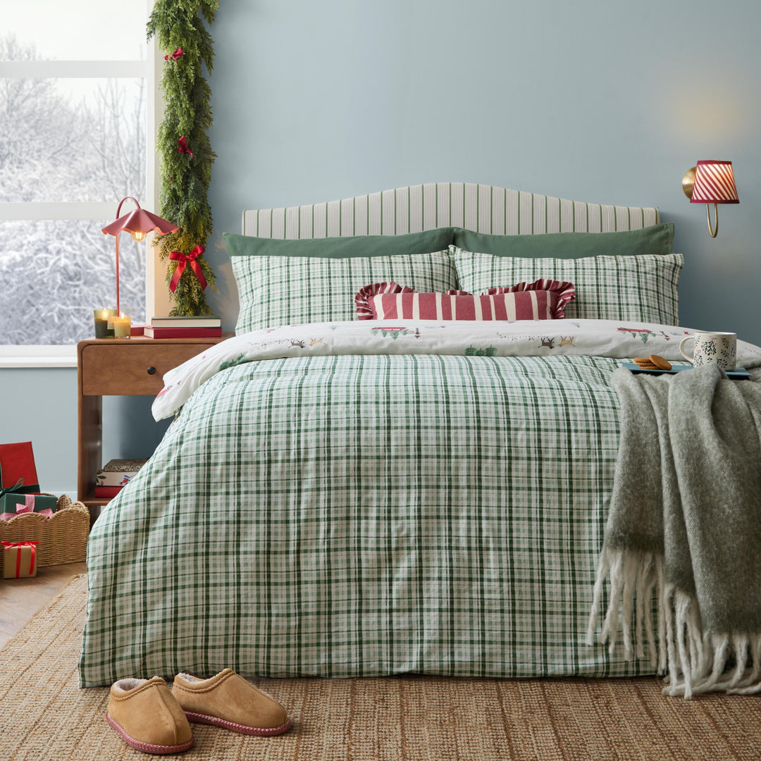 Christmas Tree Lane Single Duvet Set Natural/Sage - image 2