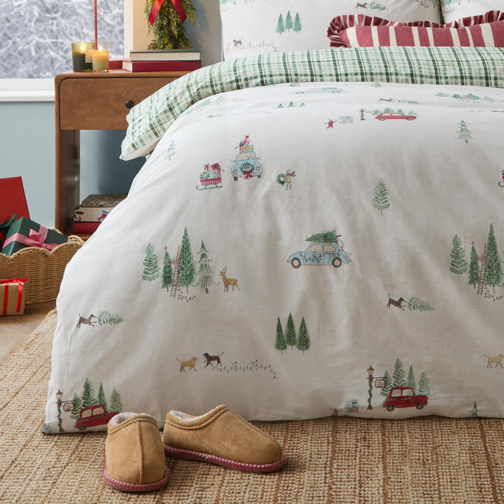 Christmas Tree Lane Double Duvet Set Natural/Sage - image 4