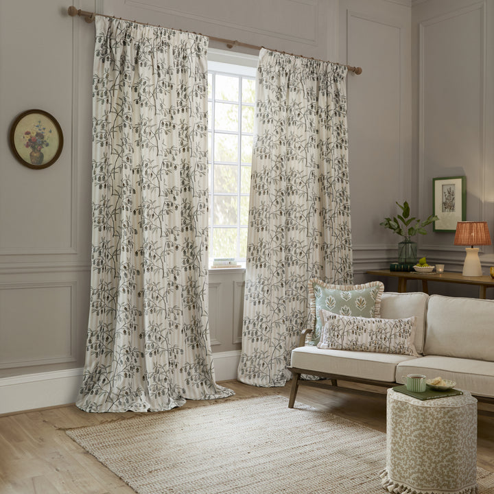 CHINESE LANTERNS 167X182 PENCIL PLEAT CURTAINS LINEN