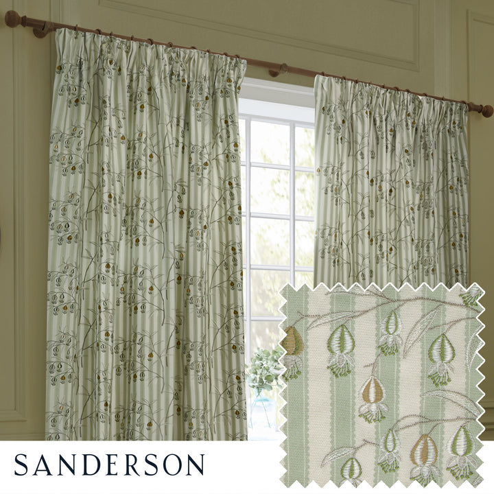 CHINESE LANTERNS 167X182 PENCIL PLEAT CURTAINS SAGE