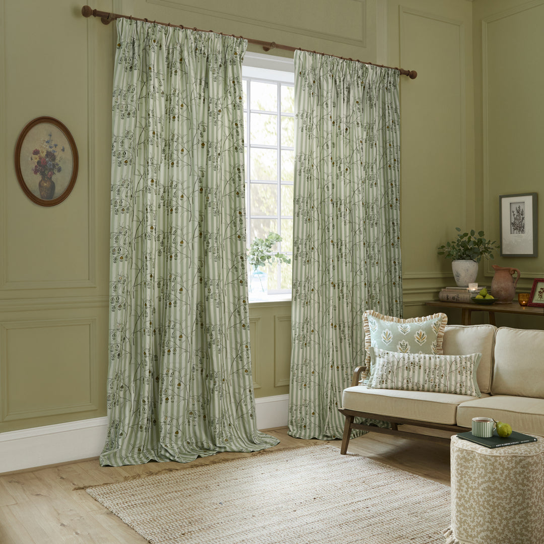 Chinese Lanterns 167x228 Pencil Pleat Curtains Sage - image 2