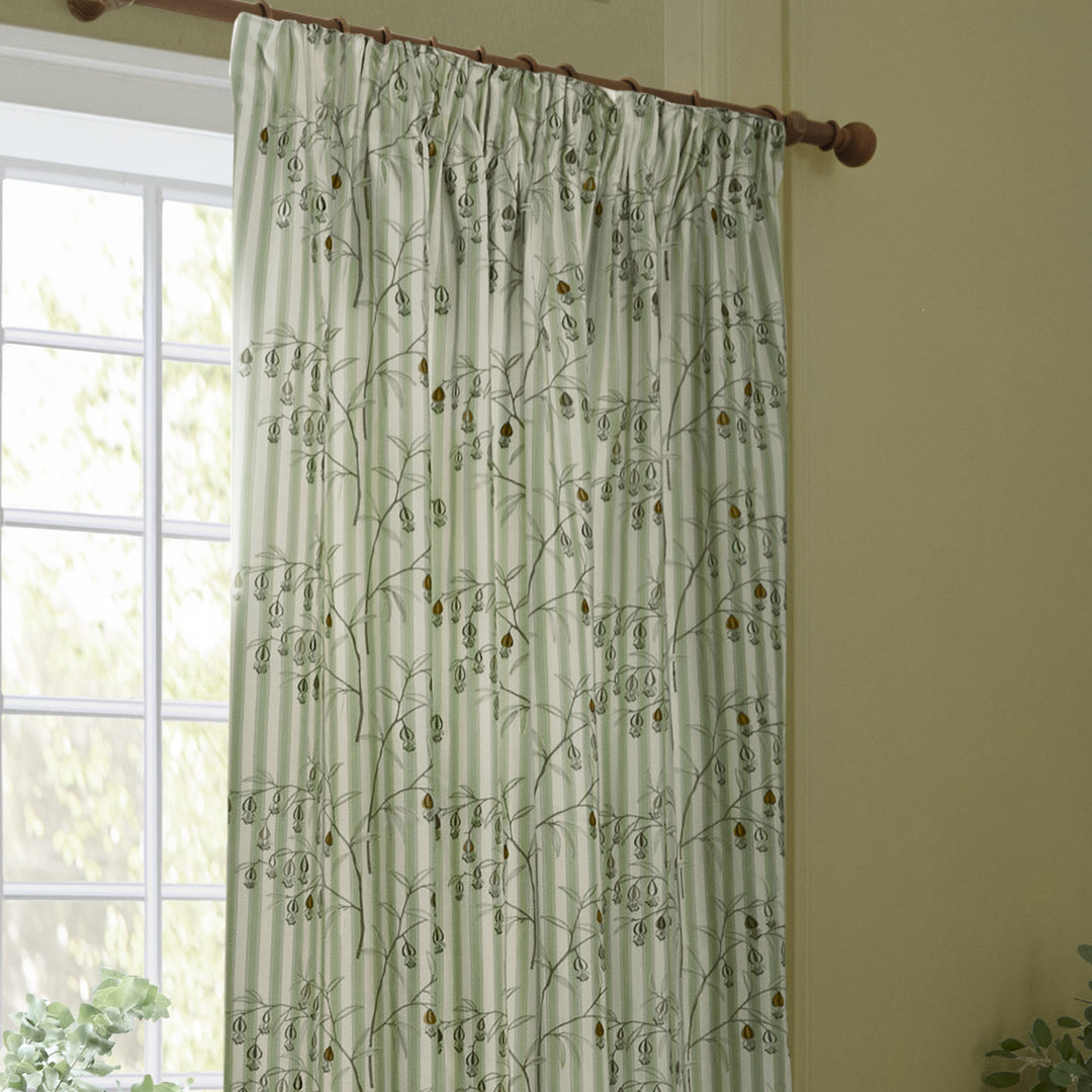 CHINESE LANTERNS 167X228 PENCIL PLEAT CURTAINS SAGE
