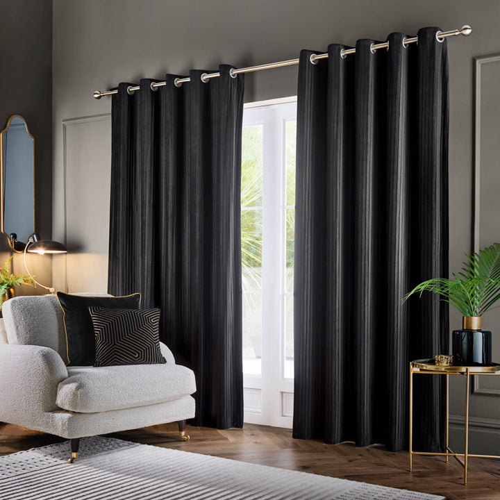 CORINTHIAN 228X137 EYELET CURTAINS BLACK