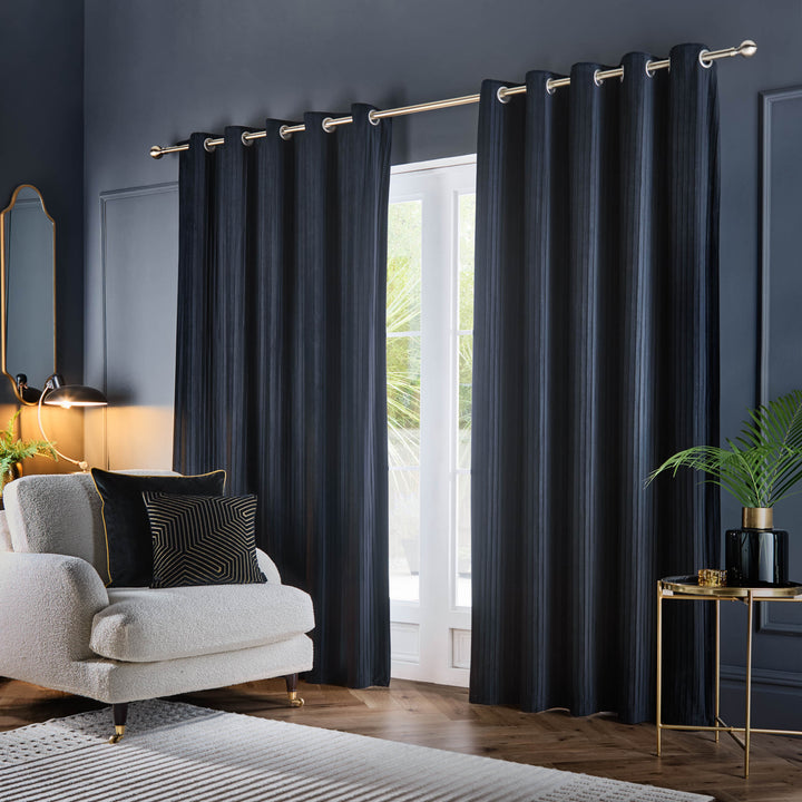 CORINTHIAN 228X137 EYELET CURTAINS MIDNIGHT