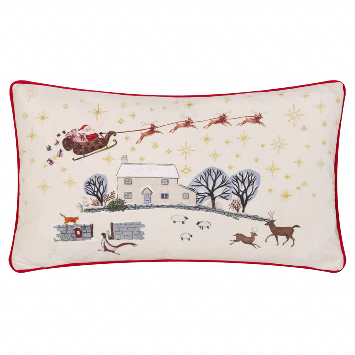 COTSWOLD CHRISTMAS 30X50 CUSHION CASE CREAM/BURGUNDY