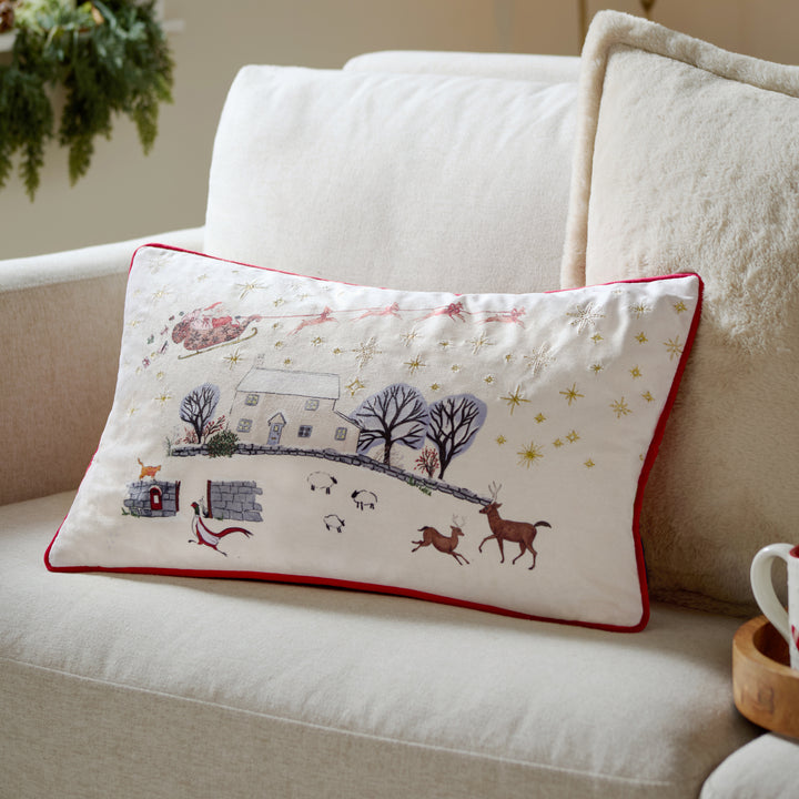 COTSWOLD CHRISTMAS 30X50 CUSHION CASE CREAM/BURGUNDY