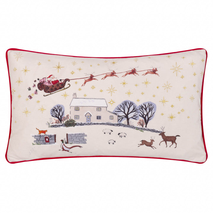 COTSWOLD CHRISTMAS 30X50 CUSHION CASE CREAM/BURGUNDY