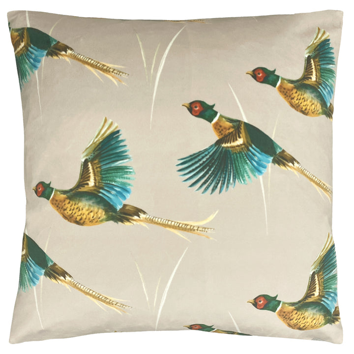 COUNTRY FLYING PHEASANTS 43X43 CUSHION CASE MINK