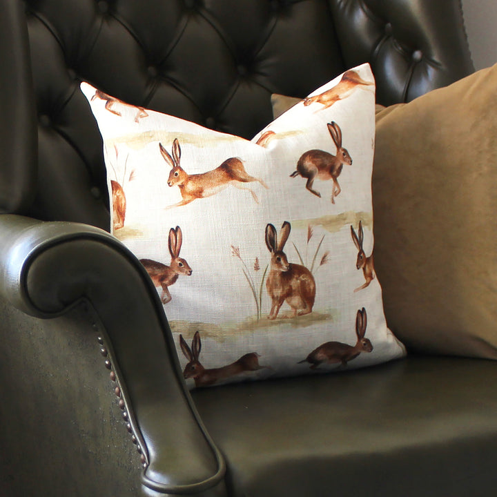 Country Running Hares 43x43 Cushion Case Multi
