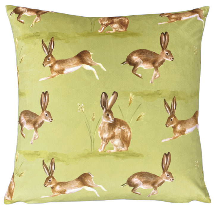 COUNTRY RUNNING HARES 43X43 CUSHION CASE SAGE