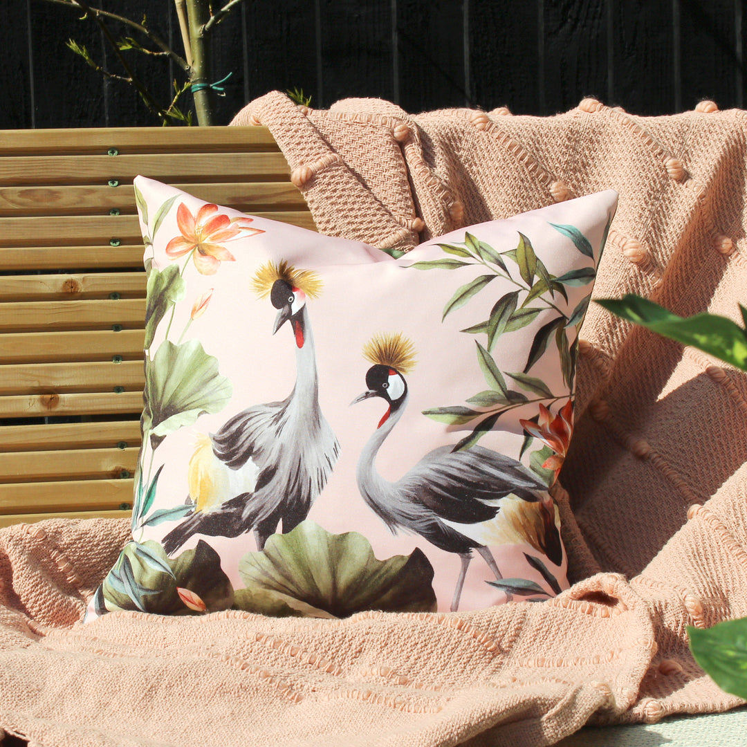 Cranes 43x43 Outdoor Cushion Cover Blush/Forest - image 4