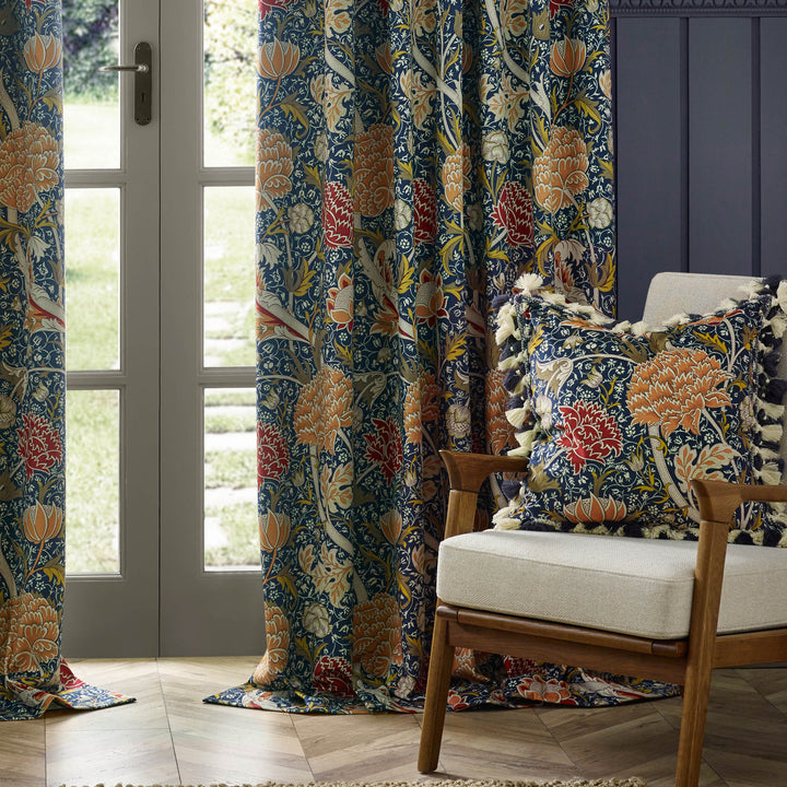 CRAY 167X137 PENCIL PLEAT CURTAINS INDIGO/BERRY