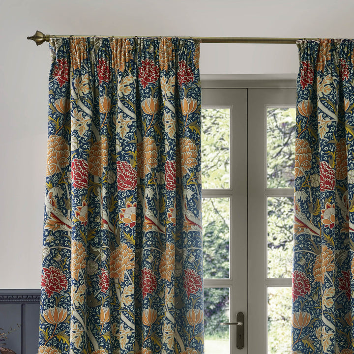 CRAY 167X182 PENCIL PLEAT CURTAINS INDIGO/BERRY