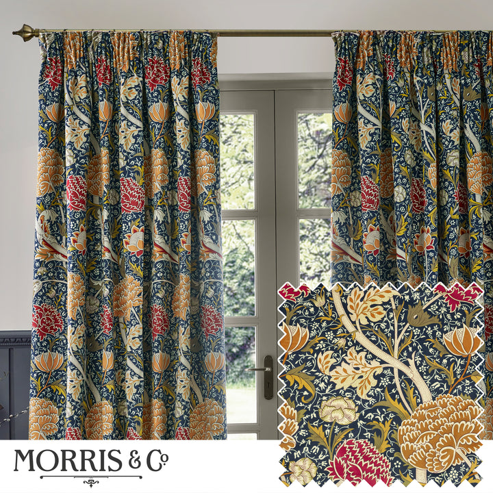 CRAY 167X182 PENCIL PLEAT CURTAINS INDIGO/BERRY
