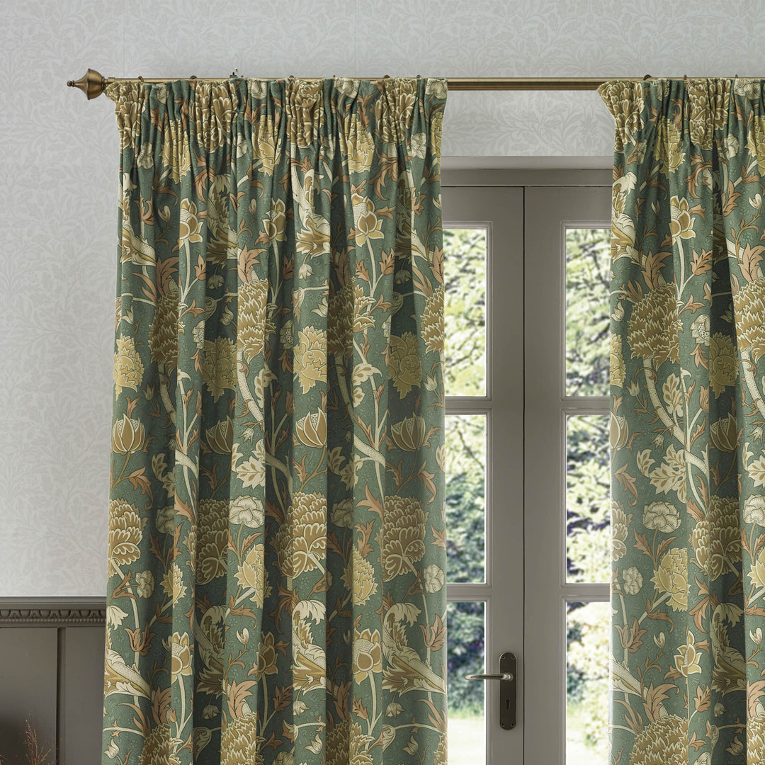 CRAY 228X182 PENCIL PLEAT CURTAINS SAGE/SUNFLOWER