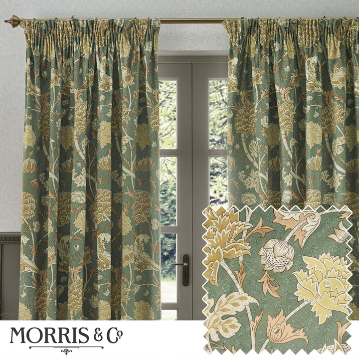 CRAY 228X182 PENCIL PLEAT CURTAINS SAGE/SUNFLOWER