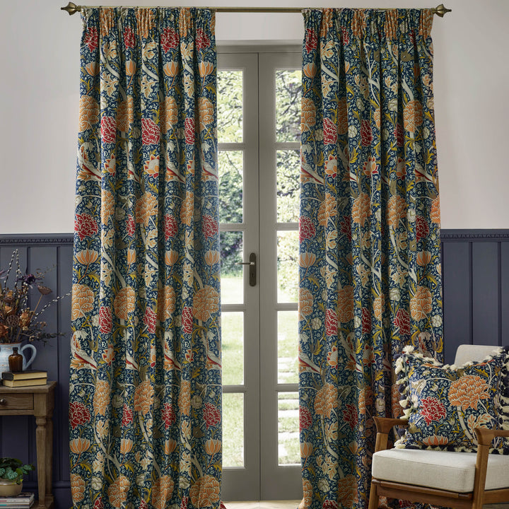 CRAY 228X228 PENCIL PLEAT CURTAINS INDIGO/BERRY