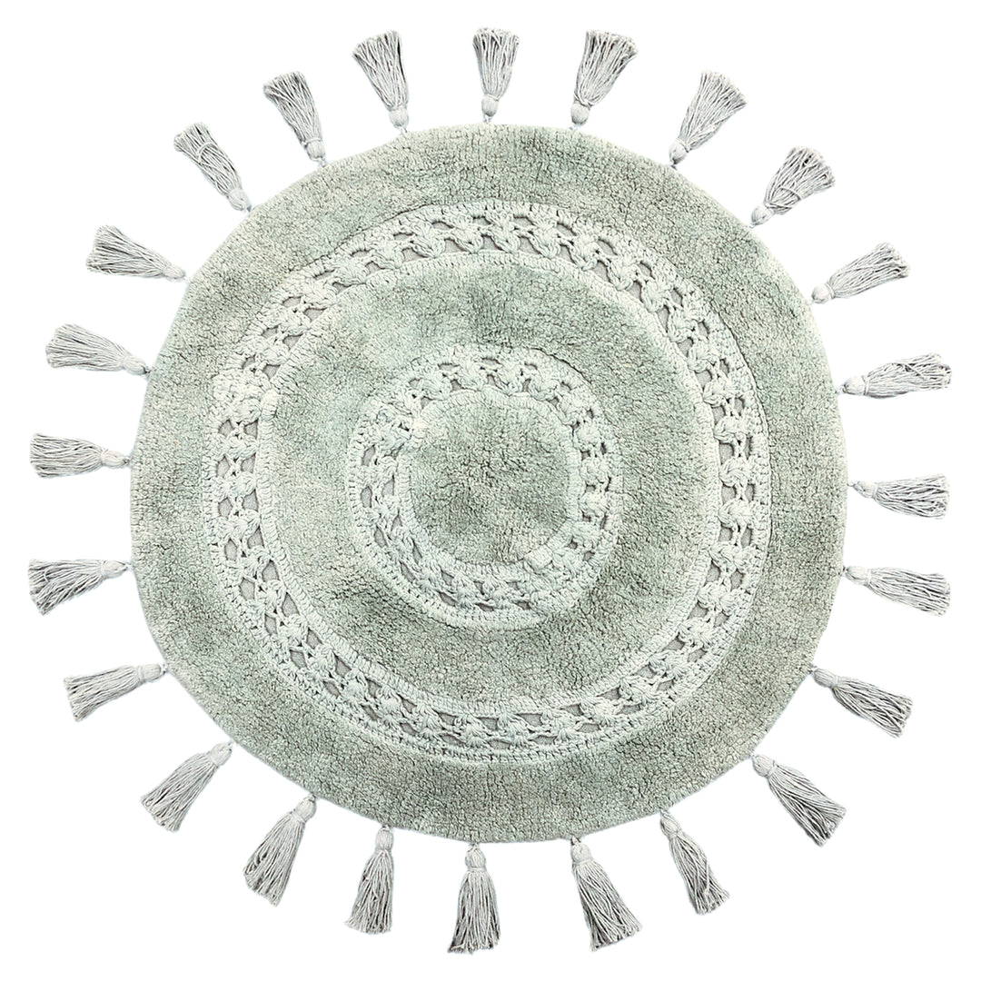 Circle Tassel 70x70 Bath Mat Sage