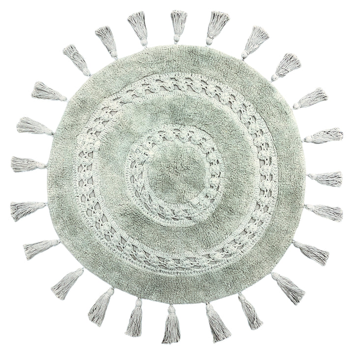 Circle Tassel 70x70 Bath Mat Sage