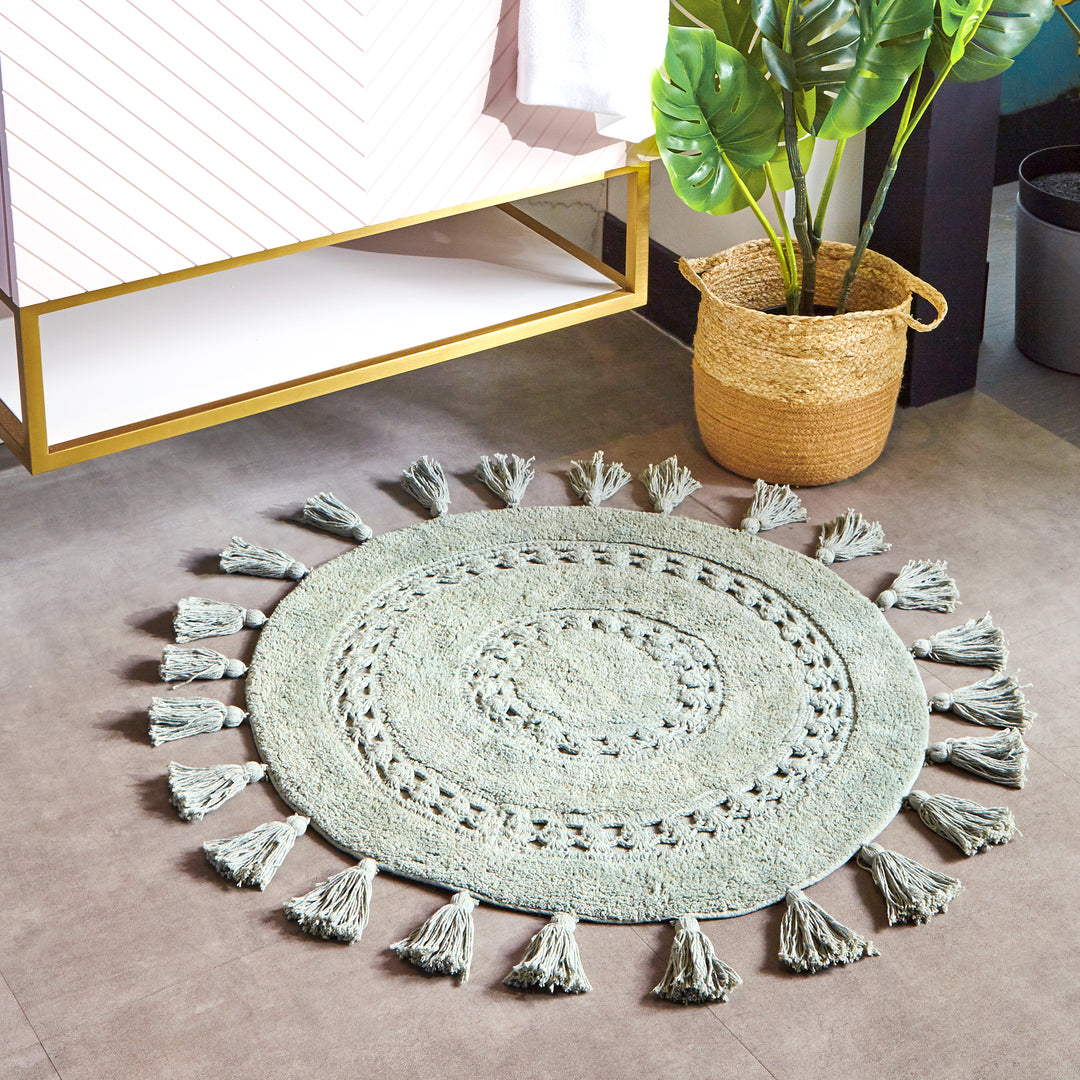 Circle Tassel 70x70 Bath Mat Sage - image 2