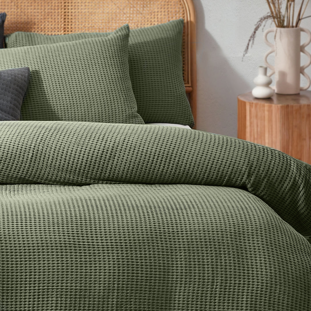 Chunky Waffle King Size Duvet Set Eucalyptus - image 2