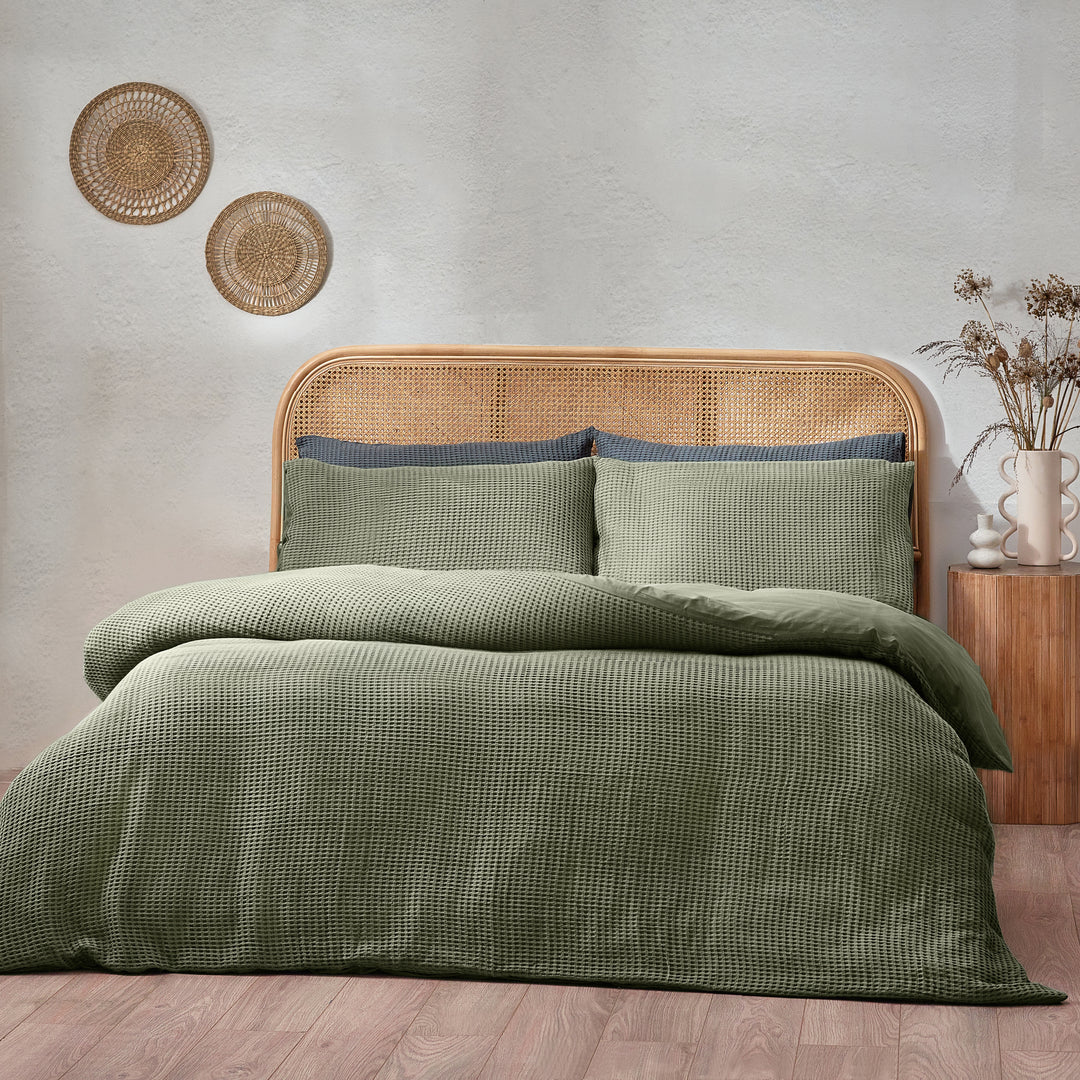 Chunky Waffle King Size Duvet Set Eucalyptus - image 5