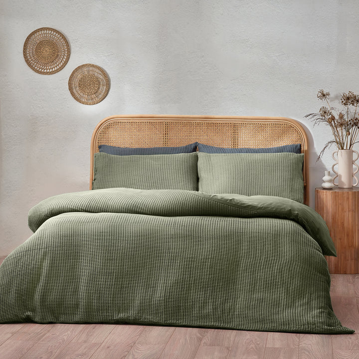 Chunky Waffle King Size Duvet Set Eucalyptus - image 5