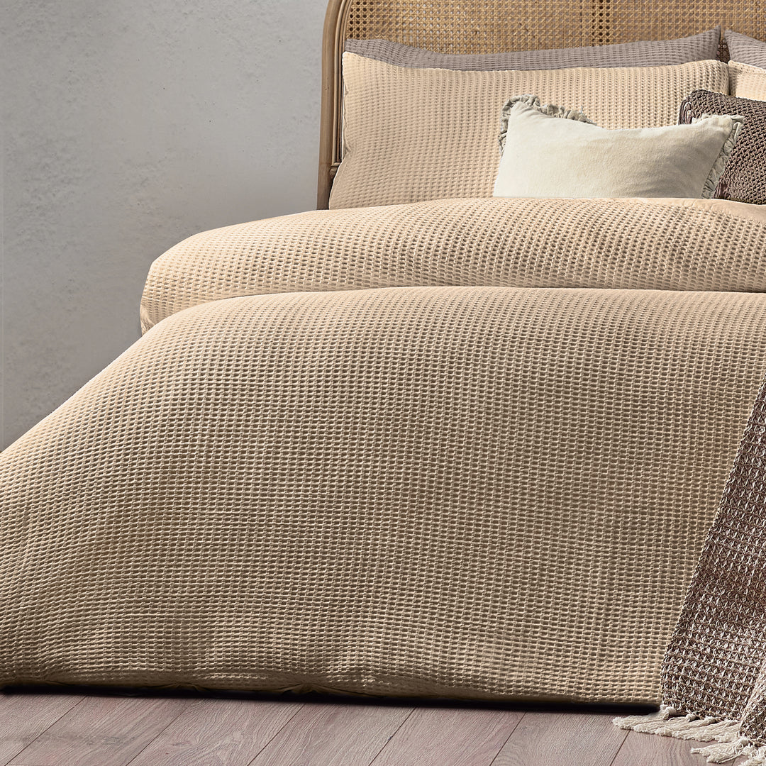 Chunky Waffle Super King Duvet Set Linen - image 3