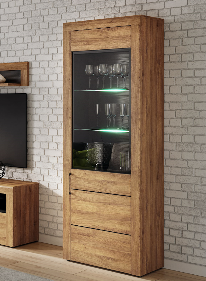 Violet Tall Oak Effect 1 Door Display Cabinet