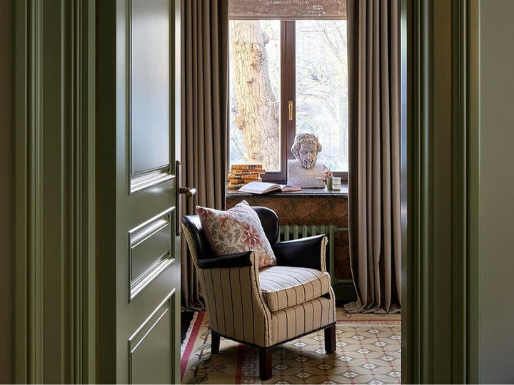 Harrow Chair, Chair, Ticking Stripe, Brown/Light Neutral/Patterned