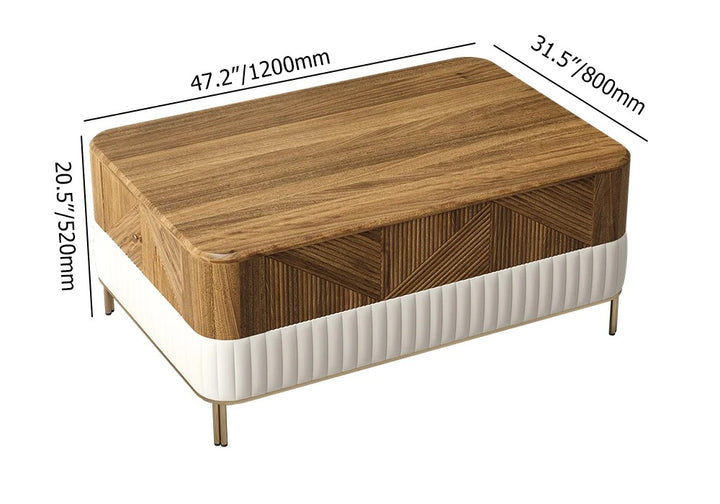 Carved Walnut Wood Rectangular Coffee Table