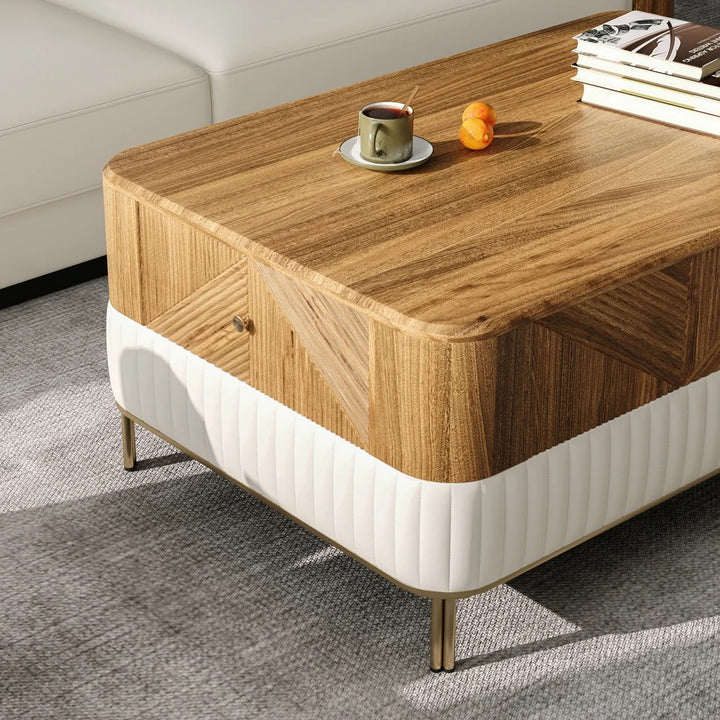 Carved Walnut Wood Rectangular Coffee Table