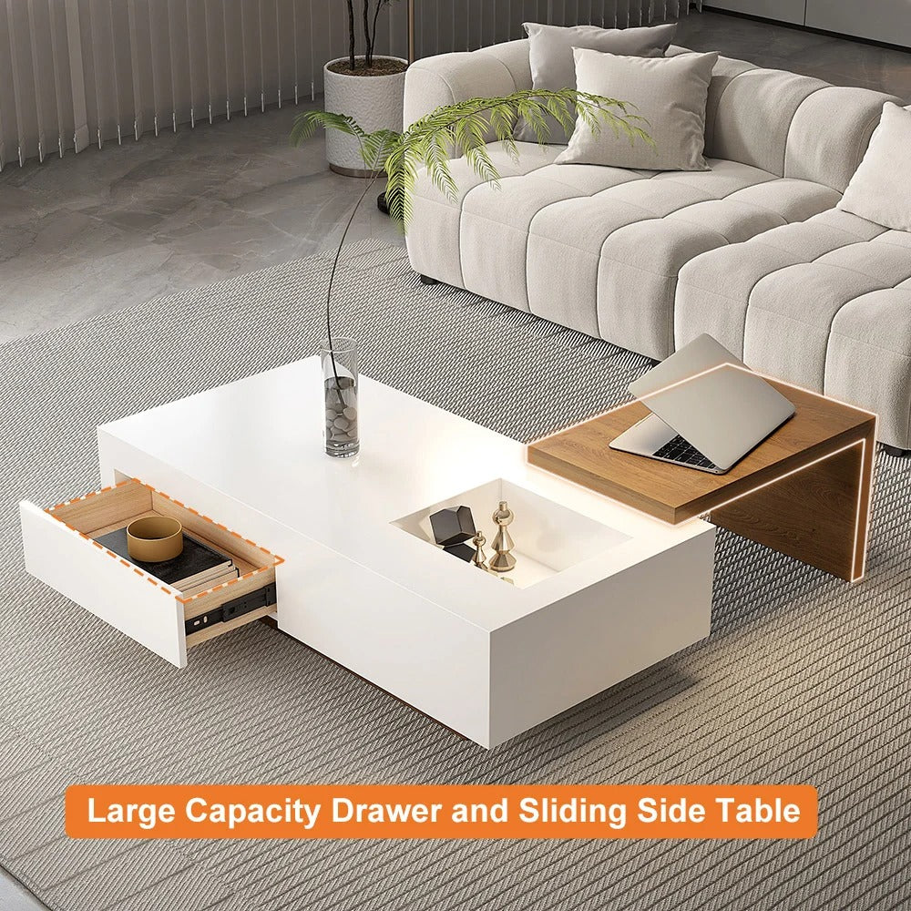 White & Walnut Extendable Rectangle Coffee Table