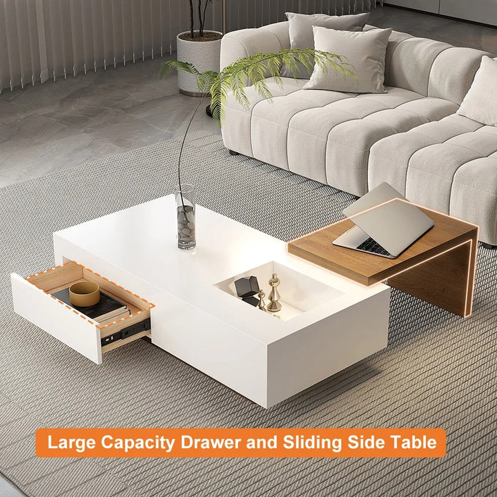 White & Walnut Extendable Rectangle Coffee Table