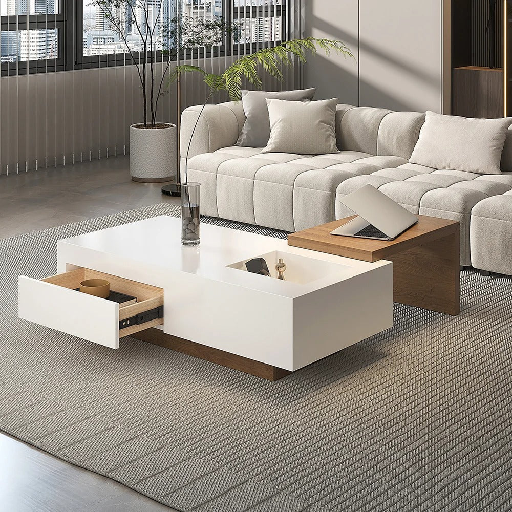 White & Walnut Extendable Rectangle Coffee Table