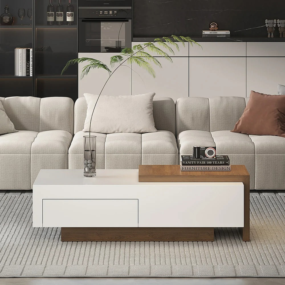 White & Walnut Extendable Rectangle Coffee Table