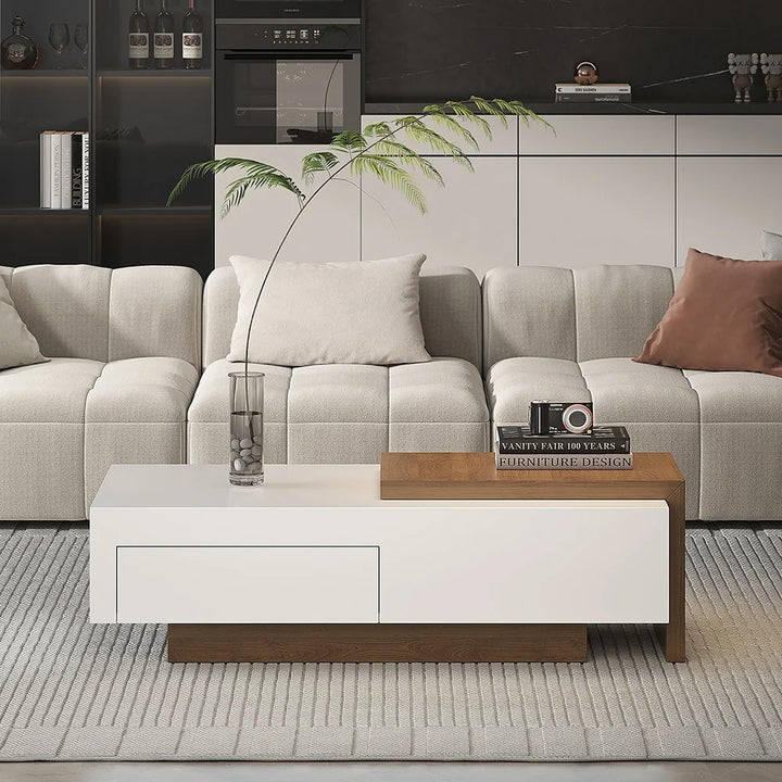 White & Walnut Extendable Rectangle Coffee Table