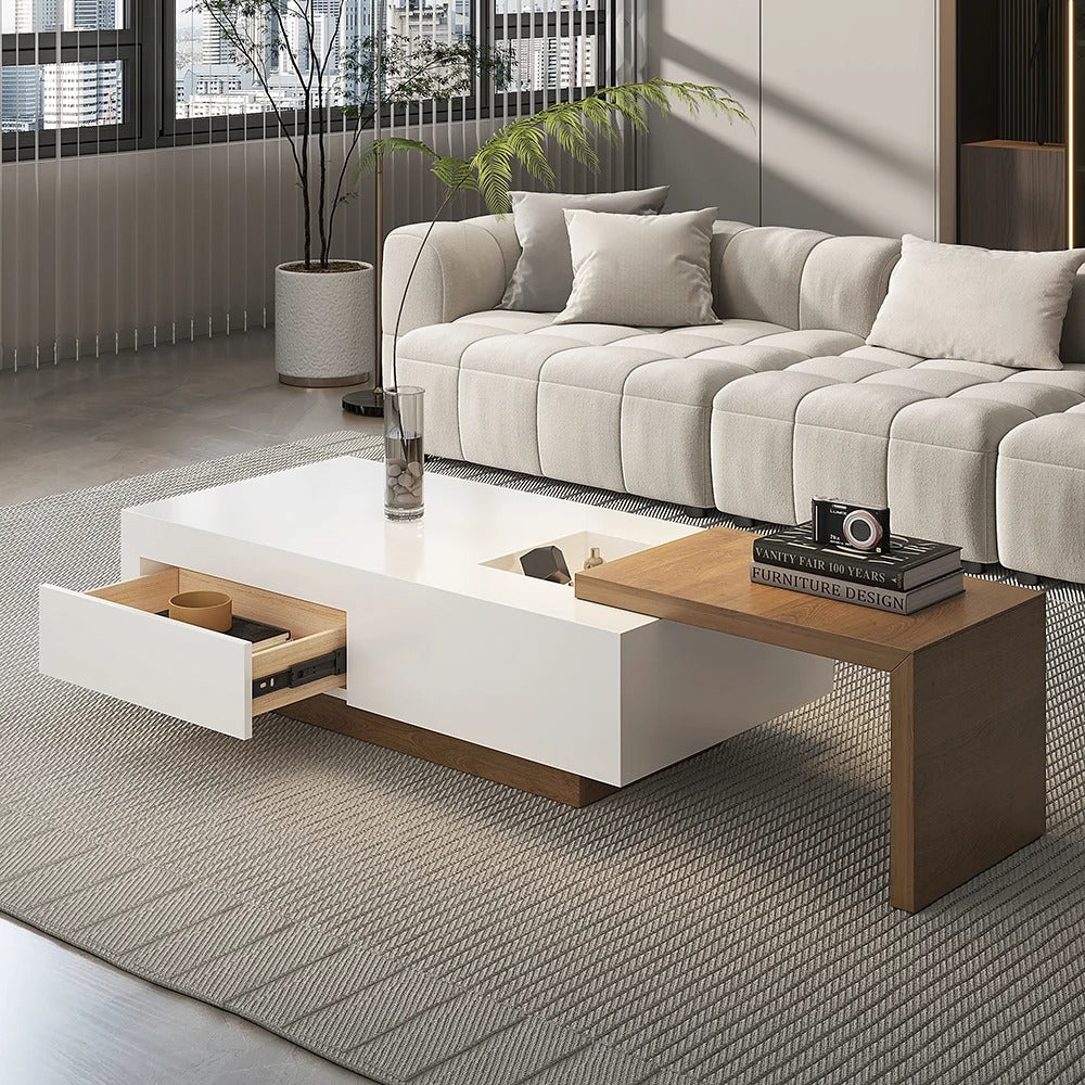 White & Walnut Extendable Rectangle Coffee Table