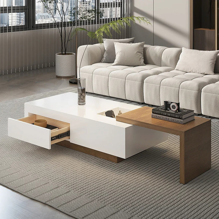 White & Walnut Extendable Rectangle Coffee Table