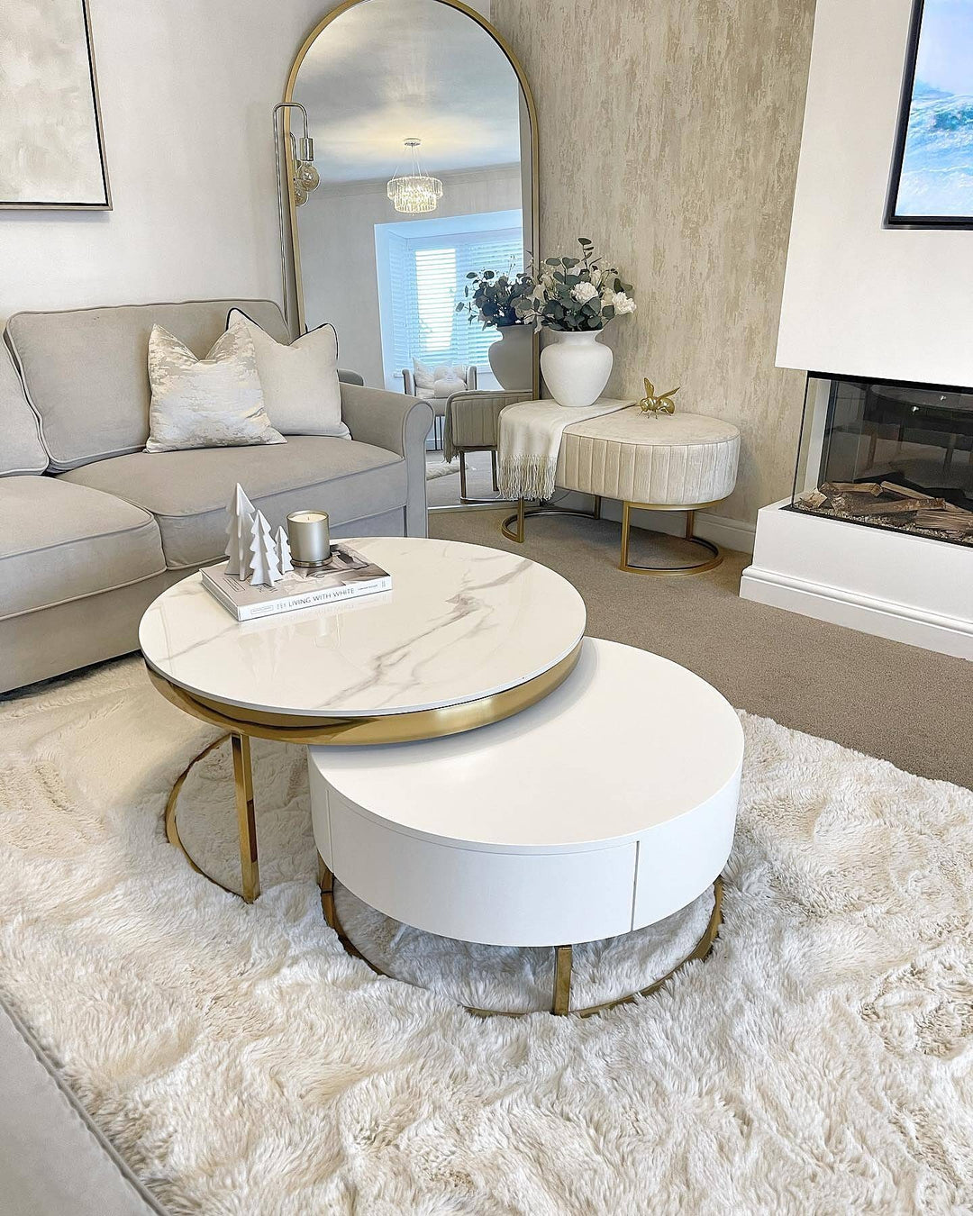 Nesnesis Round Sintered Stone Nesting Wood Coffee Table
