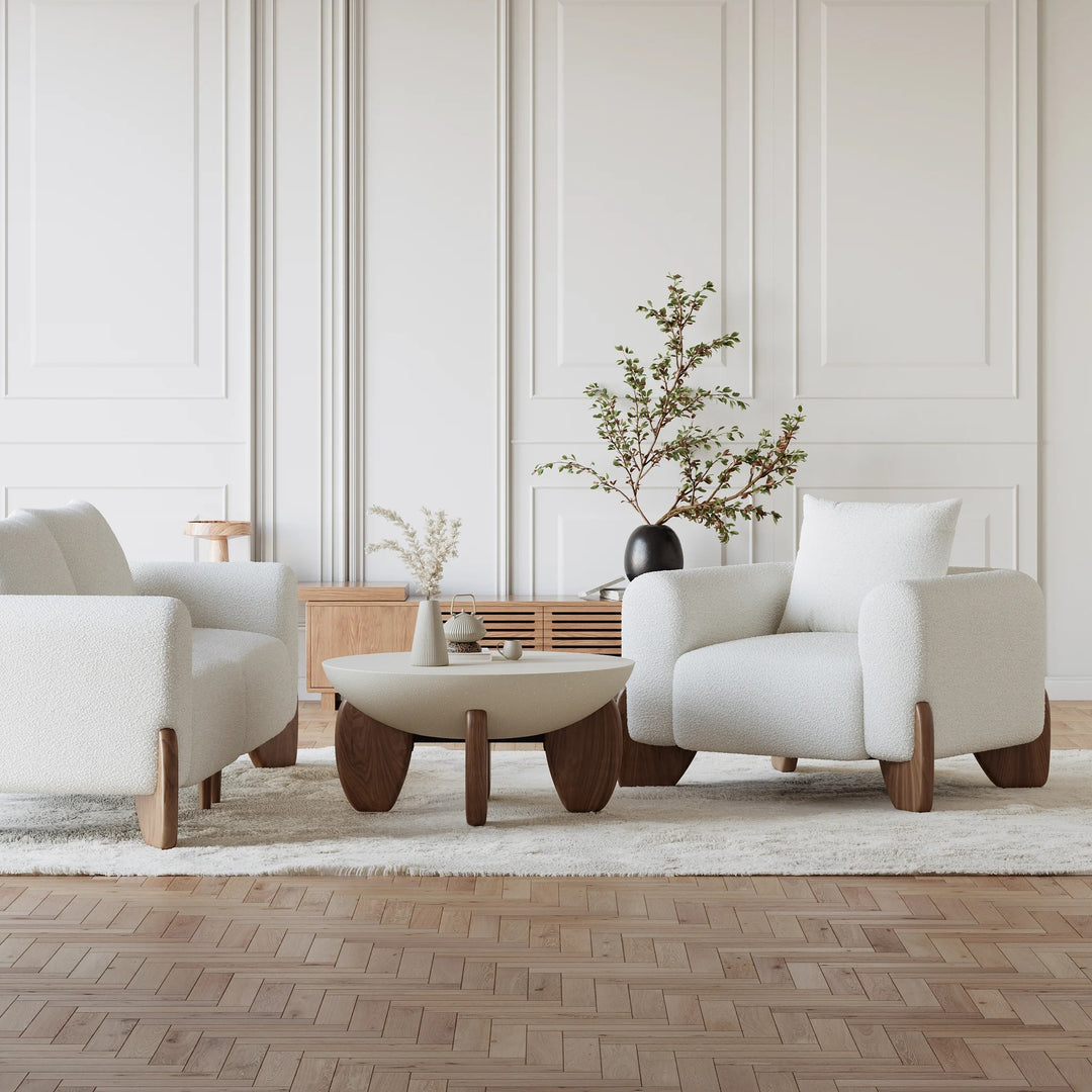 Concrete bowl Coffee Table with Wood Legs