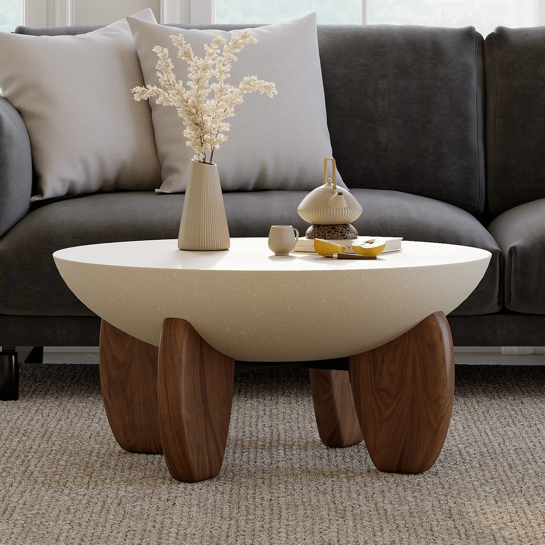 Concrete bowl Coffee Table with Wood Legs