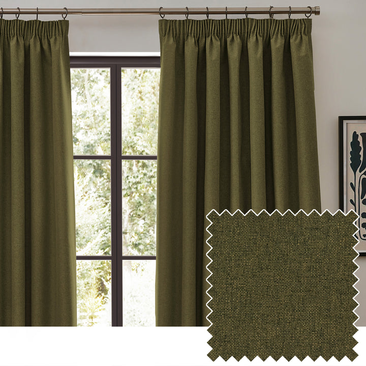 DAWN 117X137 PENCIL PLEAT CURTAIN OLIVE