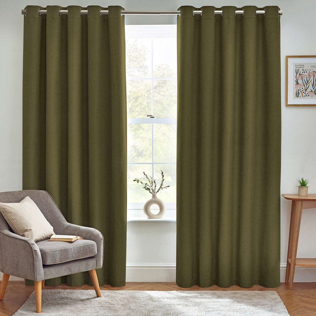 DAWN 117X137 EYELET CURTAIN OLIVE