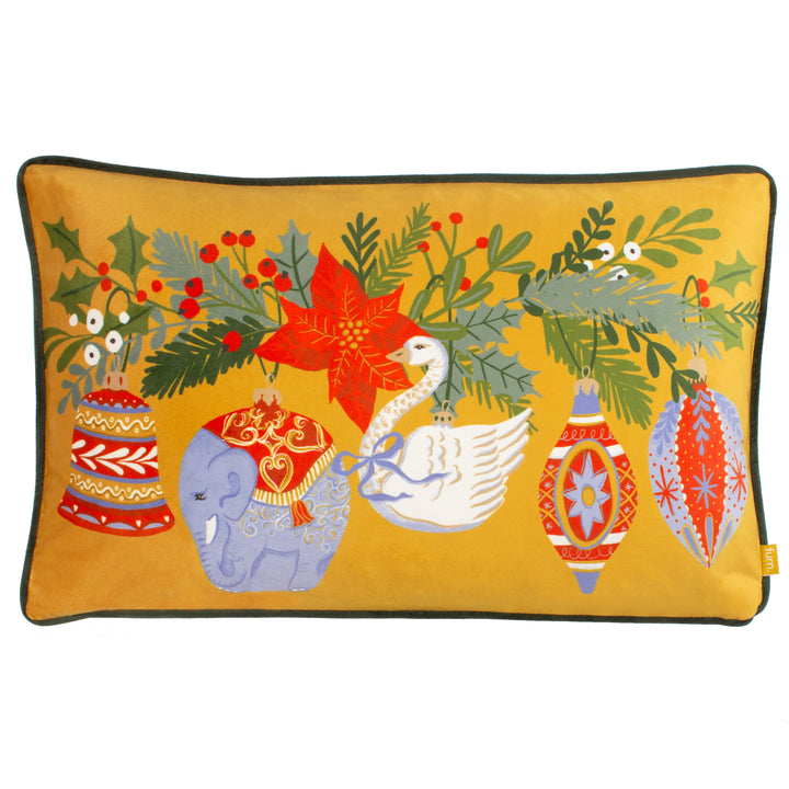 DECK THE HALLS BAUBLES 30X50 CUSHION CASE PINE GREEN