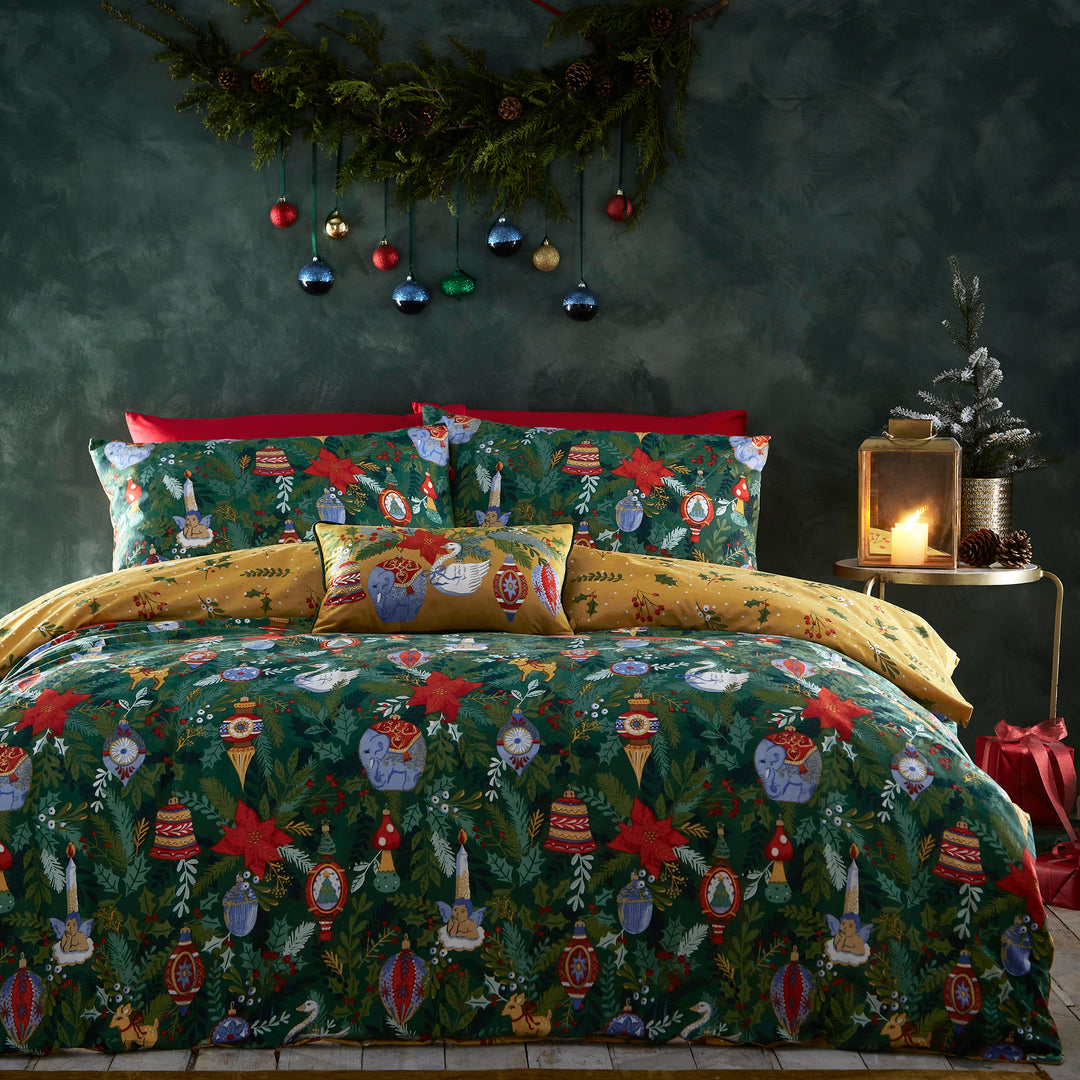Deck The Halls Single Duvet Set Pine Green