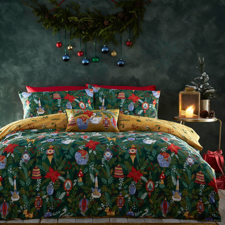 Deck The Halls Super King Duvet Set Pine Green