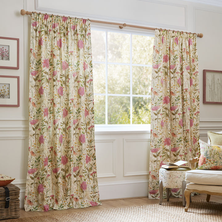DELAMERE BLOSSOM 117X137 PENCIL PLEAT CURTAINS PINK