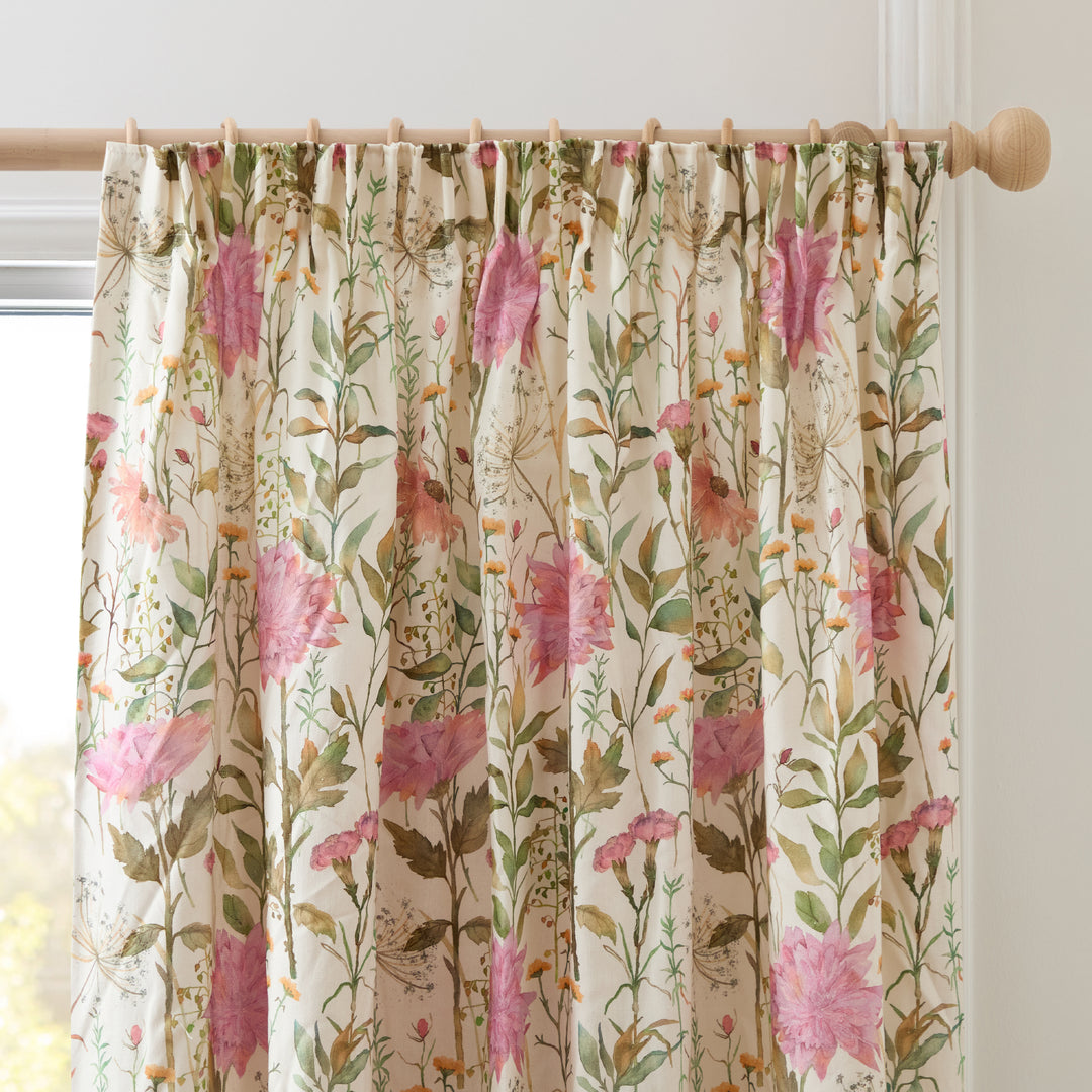 DELAMERE BLOSSOM 117X137 PENCIL PLEAT CURTAINS PINK